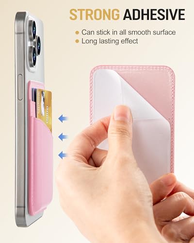 Senose wallet for phone, Phone Card Holder for Phone Case, Leather Credit Card Sticky Wallet 3 Pockets Back of Phone, Compatible for iPhone, Android, Samsung - Pink, 1 Pack - color: Pink-1Pack