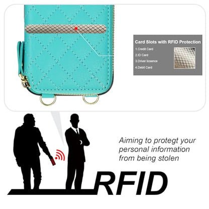 Bocasal Crossbody Wallet Case Card Holder for iPhone 16, Mint Green | RFID Blocking PU Leather Zipper Handbag Purse, Kickstand Flip Folio Case with Card Slots Holder Wrist Strap Lanyard 6.1 Inch - color: Green
