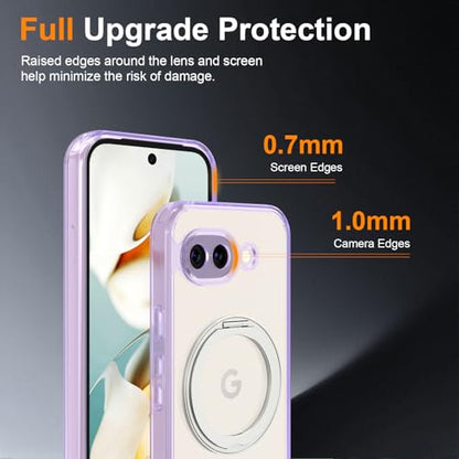 Magnetic Case for Google Pixel 10a Phone 2026 with Rotating Stand, Slim Non-Yellowing Transparent Clear Shockproof Cover with Wireless Charging (Purple) - color: Purple, size: Pixel 10a