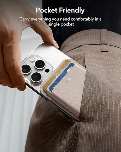 ESR for MagSafe Wallet, 5 Card Holder for Phone Case, RFID Blocking | MagSafe Sticker Included, Slim Magnetic Wallet for iPhone 17e/17/16/15/14/13/12, Selected Samsung Galaxy, Desert Titanium - color: Desert Titanium