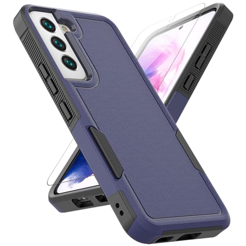 for Samsung Galaxy S22 Case: Dual Layer Protective Heavy Duty Cell Phone Cover Shockproof Rugged with Screen Protector - Military Protection Bumper Tough - Samsung Galaxy S22 5G 2022, 6.1 inch, Blue - color: Navy Blue (PC) + Black (TPU)