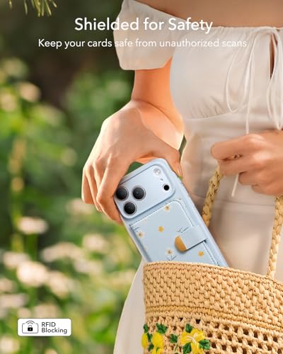 ESR Aura Clutch for MagSafe Wallet for Women, 5 Card Holder, RFID Blocking | MagSafe Ring Included, Magnetic Wallet Stand for iPhone 17 16 15 14 13 12 & Select Samsung, Tropical Paradise, Light Blue - color: Light Blue