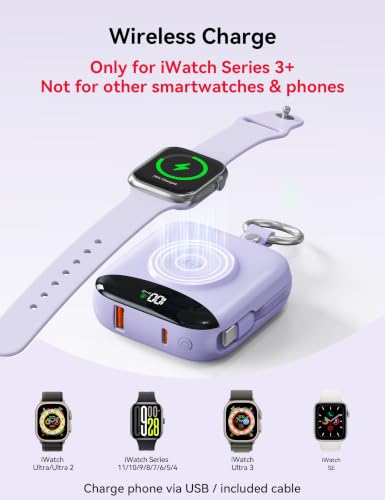 Portable Charger 10000mAh 22.5W Power Bank Built-in 2 Cables Keychain - color: Purple