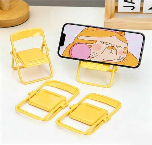 5 Pieces Foldable Mini Chair Phone Stand, Desk Holder for Phones, Yellow