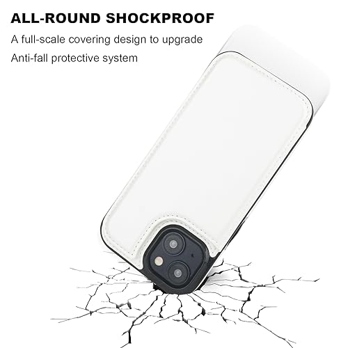 ONETOP Compatible with iPhone 15 Wallet Case with Card Holder, PU Leather Kickstand Card Slots Case, Double Magnetic Clasp and Durable Shockproof Cover 6.1 Inch (White) | Kickstand,ID/Cash Holder,Case Wallet with Card Slots,Double Magnetic Clasp,Durable P