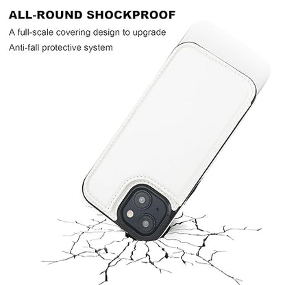 ONETOP Compatible with iPhone 15 Wallet Case with Card Holder, PU Leather Kickstand Card Slots Case, Double Magnetic Clasp and Durable Shockproof Cover 6.1 Inch (White) | Kickstand,ID/Cash Holder,Case Wallet with Card Slots,Double Magnetic Clasp,Durable P
