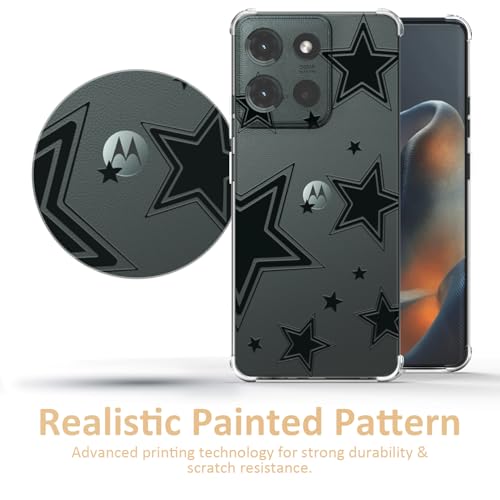 Star Pattern Clear TPU Case for Moto G 5G 2025 6.6 Inch - Flexible Transparent TPU Shockproof Anti-Fingerprint Soft Bumper Painted Phone Cover - color: Star Black