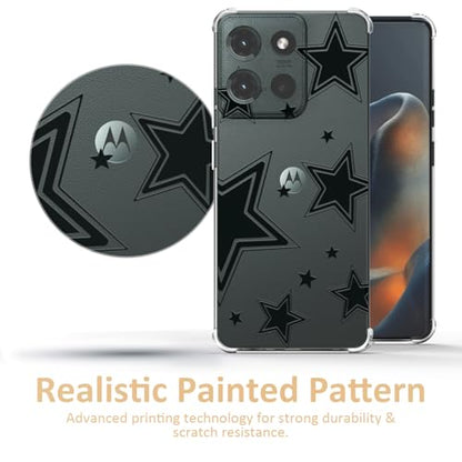 Star Pattern Clear TPU Case for Moto G 5G 2025 6.6 Inch - Flexible Transparent TPU Shockproof Anti-Fingerprint Soft Bumper Painted Phone Cover - color: Star Black