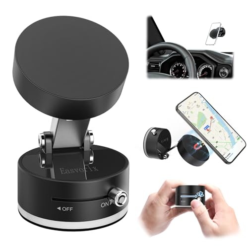 Vacuum Magnetic Phone Holder with Metal Ring Compatible with iPhone 17 All Phone, Portable Universal Collapsible Magnetic Phone Stand, Car Mount with Strong Suction Cup - color: Deep black