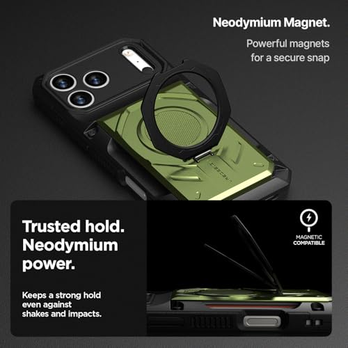 VRS DESIGN Damda Glide Hybrid for iPhone 17 Pro Max Case (2025) [Magnetic Card Wallet] [Stores 4 Cards] Heavy Duty Rugged Cover (No Wireless Charging) - Tactical Olive - color: Tactical Olive