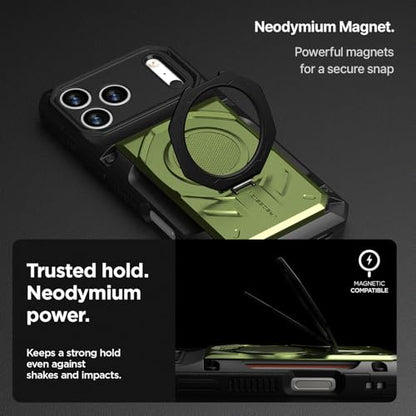 VRS DESIGN Damda Glide Hybrid for iPhone 17 Pro Max Case (2025) [Magnetic Card Wallet] [Stores 4 Cards] Heavy Duty Rugged Cover (No Wireless Charging) - Tactical Olive - color: Tactical Olive