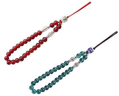 Cell Phone Lanyard Strap Bling Crystal Beads Hand Wrist Lanyard - color: 17cm Royal Blue & Red