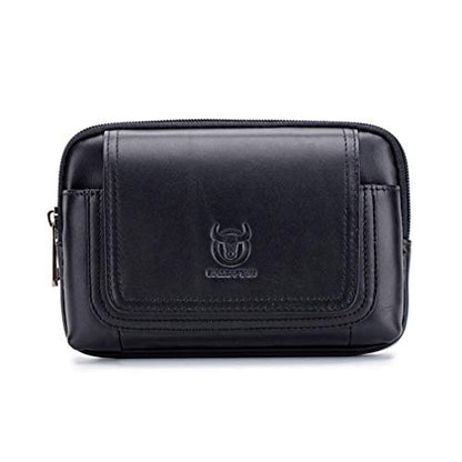 Leather Phone Belt Bag Holster Pouch for Men Loop Flip Coin Purse Case Cell Phone Waist Pack Pouch Case - color: #01black