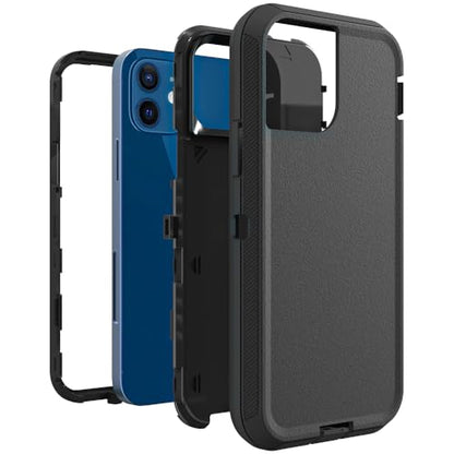 Case for iPhone 12 mini, Heavy-Duty Tough Rugged Shockproof Drop Protective Cover Phone Cases, Black - color: Black+Black, size: iPhone 12 Mini
