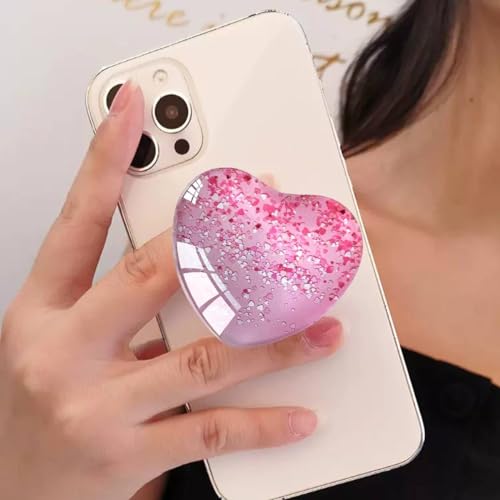 Expandiing Moblile Cell Phone Grip Heart Shape Glass Holder for Smartphones, Cellphone Collapsible Stand（ Pink Red