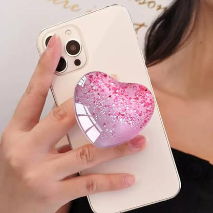 Expandiing Moblile Cell Phone Grip Heart Shape Glass Holder for Smartphones, Cellphone Collapsible Stand（ Pink Red