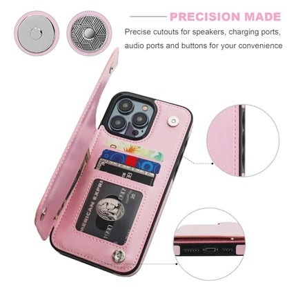 ONETOP for iPhone 15 Pro Max Wallet Case with Credit Card Holder,Pink | Kickstand,ID/Cash Holder,Case Wallet with Card Slots,Double Magnetic Clasp,Durable PU Leather Shockproof Cover for Women Men - color: Pink