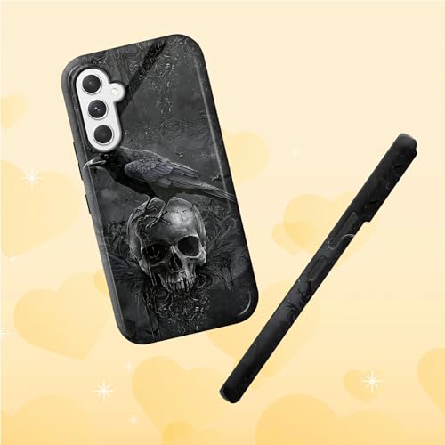 Crow Skull Phone Case for Samsung Galaxy S25, Dual Layer Shockproof Rugged Cover with Soft TPU + Hard PC, Anti-Scratch Slim Fit Wireless Charging Compatible - color: Crow Skull, size: 6.2" Galaxy S25