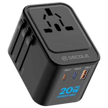 Universal Travel Adapter, 2 USB-C ＆ 1 USB-A, Cover 200+ Countries - color: Black, size: PD20W