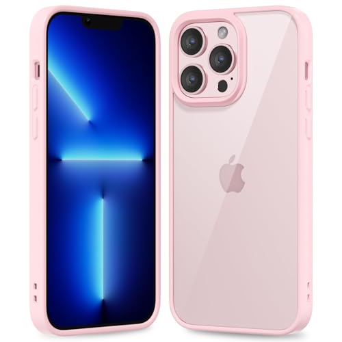 oakxco Thin Slim Clear case for iPhone 13 Pro Max, Transparent Hybrid Hard Shell Plastic & Soft Silicone Rubber Bumper, Non-Yellow Acrylic Protective Lightweight Cover for Women, Light Pink - color: Light Pink, size: 13 Pro Max