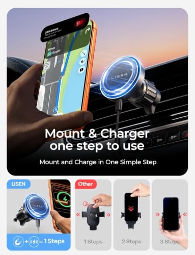 LISEN 15W MagSafe Car Mount Charger, Magnetic Phone Holders for Your Car - color: Black Gray