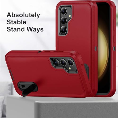 for Samsung Galaxy S23 FE Case with Kickstand Case 3-Layer Military Grade Protective Case Cover Silicone Heavy Duty Rugged Shockproof for Galaxy S23 FE Phone Case (Red+Black) - color: Red+Black