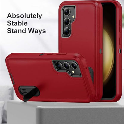 for Samsung Galaxy S23 FE Case with Kickstand Case 3-Layer Military Grade Protective Case Cover Silicone Heavy Duty Rugged Shockproof for Galaxy S23 FE Phone Case (Red+Black) - color: Red+Black