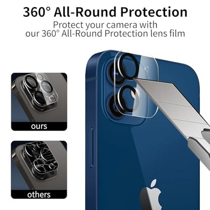 3 Pack Privacy Screen Protector for iPhone 12 Mini with 3 Pack Camera Lens Protector, 9H Hardness Double Shatterproof Anti-Spy Tempered Glass Film, Easy Installation - size: iPhone 12 Mini