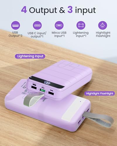 Power Bank, 50000mAh 22.5W with USB-C Fast Charging Portable Charger - color: Purple