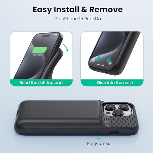 Battery Case for iPhone 15Pro Max, Upgrade 8600mah Portable Slim Battery Charging Case, 15W Fast Charging Rechargeable Protective Extended Charger Cover for iPhone 15 Pro Max (6.7 inch)-Black - color: Black
