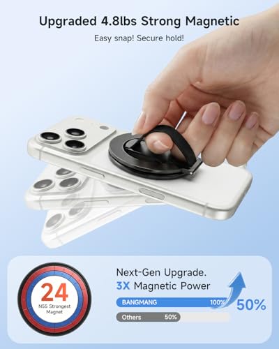 [2026 Upgraded] for MagSafe Phone Grip with Finger Strap - color: Black