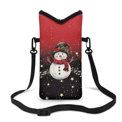 Christmas Snowman Print Men Women Neoprene Phone Sleeve Pouch Case Bag with Crossbody Strap/Neck Lanyard for Phone Up to 8 inch - color: Christmas Snowman Print