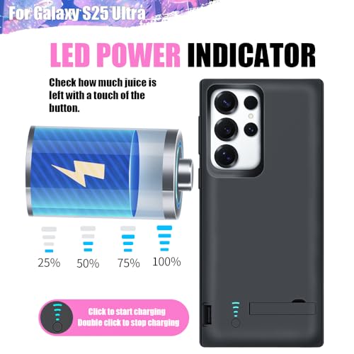 Sitong Battery Case for Samsung Galaxy S25 Ultra, 5000mAh Rechargeable Extended Battery Charging Charger Case, Add 100% Extra Juice (6.9 Inches) Black