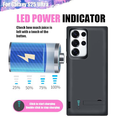 Sitong Battery Case for Samsung Galaxy S25 Ultra, 5000mAh Rechargeable Extended Battery Charging Charger Case, Add 100% Extra Juice (6.9 Inches) Black