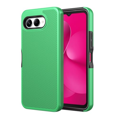 for T-Mobile REVVL 8 Phone Case with Tempered Glass Screen Protector,Dual Layer Heavy Duty Shockproof Protection Cover (Green) - color: Green