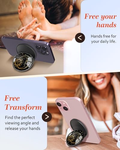 Magnetic Phone Grip, Cute Finger Grip Phone Stand, Black Sun Moon - color: Black Sun Moon