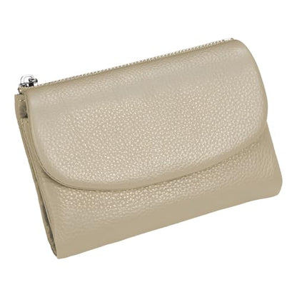 Unisex Pebble Leather Wallet, 5.3In Short Genuine Leather Coin Card Holder, Unisex Clutch Bags, Can Hold Coins, Id Cards - color: Khaki