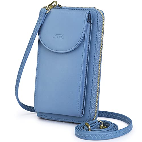 S-ZONE Small Crossbody Bags for Women Phone Purse RFID Blocking Wallet | Card Slots, Vegan Leather, Anti-theft, Multi Pockets, Detachable Adjustable Strap, Travel Eveyday Outing - color: Blue