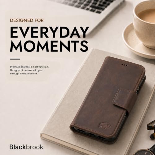 BLACKBROOK Detachable Leather Wallet Case Compatible with iPhone Air | Full-grain detachable folio with RFID blocking, 3 card slots, ID window, built-in kickstand, wireless charging, handcrafted. - color: Distressed Coffee, size: iPhone 17 Air