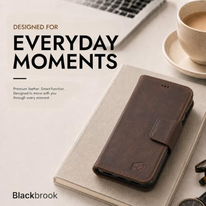 BLACKBROOK Detachable Leather Wallet Case Compatible with iPhone Air | Full-grain detachable folio with RFID blocking, 3 card slots, ID window, built-in kickstand, wireless charging, handcrafted. - color: Distressed Coffee, size: iPhone 17 Air