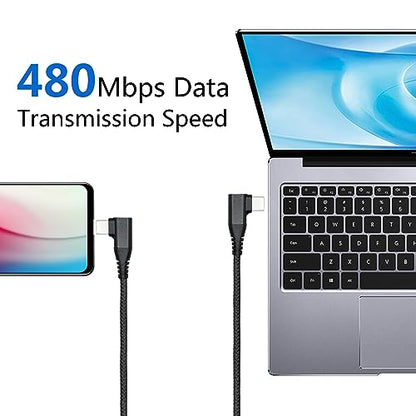 90 Degree USB C Power Data Cable 6FT, 60W PD Fast Charging & 480Mbps Data - style: Black - 2M/6FT