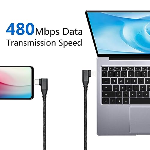 90 Degree USB C Power Data Cable 9FT, 60W PD Fast Charging & 480Mbps Data - style: Black - 3M/9FT
