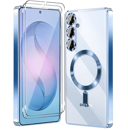 Magnetic Glossy Case for Samsung Galaxy S26, S26 Phone Case Clear Luxury with Screen Protector X2 & Camera Protector [Compatible with MagSafe],Shockproof Cover for Samsung S 26-Blue - color: Blue, size: Samsung Galaxy S26