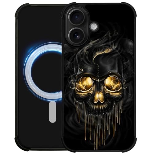 case for iPhone 17,Compatible with Magsafe,All-Round Protection Shockproof Anti-Scratches TPU Case Cover-Gold Black Skull - color: Gold black skull, size: IPhone 17
