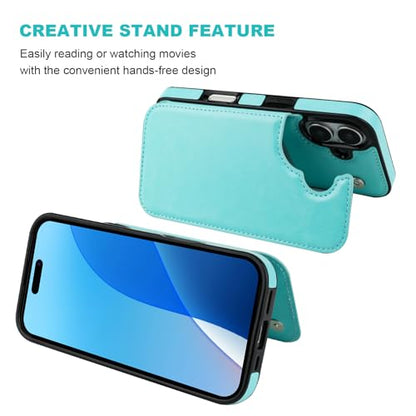 ONETOP for iPhone 16 Wallet Case with Credit Card Holder,LightBlue | Kickstand,ID/Cash Holder,Case Wallet with Card Slots,Double Magnetic Clasp,Durable PU Leather Shockproof Cover for Women Men - color: Light Blue