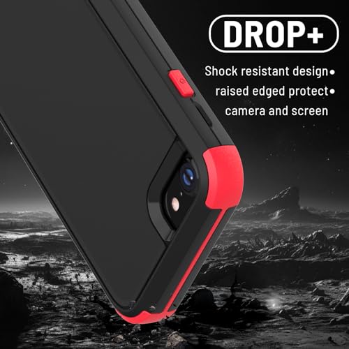 X-belmox Heavy Duty Phone Case for iPhone SE 2022 (3rd Gen) with Glass Screen Protector, 3 in 1 iPhone SE 2020 Case [Shockproof] Rugged Protective [Drop Proof] iPhone 7/8 case 4.7" - Black/Red - color: Black/Red