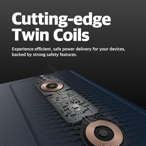 POUT H3 PRO Dual Qi Wireless Charging Mouse Pad – Dual Fast Wireless Chargers for Smartphones and Earbuds – Smooth Surface with Anti-Slip Base for Home and Office Use (Frost Blue)