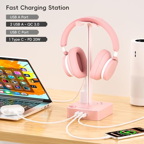 cozoo Headphone Stand with Charger, USB C, Gifts for Gamers Men, Pink - color: Pink