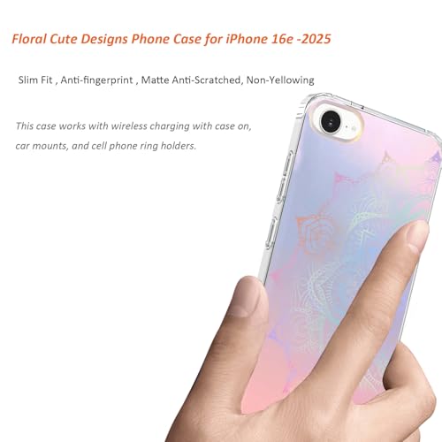 for iPhone 17e & 16e Case: Slim Clear Matte Cute Flowers Floral Design for Girls Women Military Grade Drop Protection TPU Bumper Shockproof Silicone Phone Cover (Rainbow Mandala) - color: Rainbow Mandala
