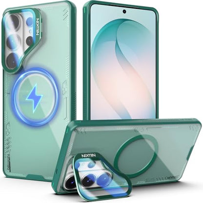 Nillkin Magnetic Case for Samsung Galaxy S26 Ultra, [2-in-1 Lens Cover & Hidden Kickstand] [MagSafe Compatible & Anti-Yellowing] Shockproof S26 Ultra Translucent Slim Case for Men Women, Clear Green - color: Clear Green